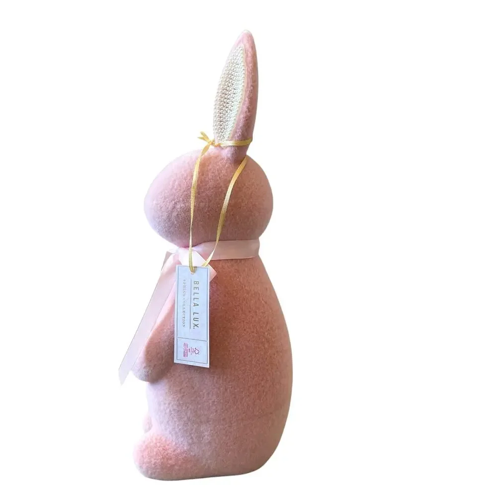 SPRING GATHERINGS 15in Pink Flocked Bunny With Faux Pearl Ears & Ribbon New